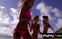 Big boobed badass naked Taylor Seinturier and her GFs jumping into the lake